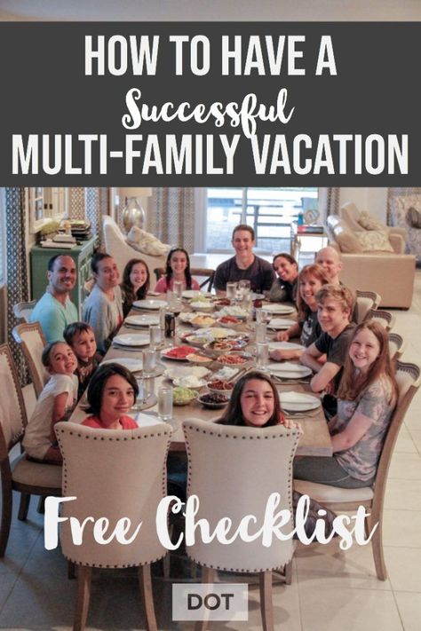 How to plan the ultimate multifamily vacation. Vacationing with a large family? Or doing a multigenerational vacation? These tips and tricks will help you plan along with a free checklist. #multifamily #vacation #multigenerational #travel Family Beach Vacation Tips, Vacationing With Friends, Family Beach Vacation Meals, Multi Family Beach Vacation Tips, Family Beach Trip Ideas, Family Vacation Checklist, Large Family Vacation Ideas, Family Vacation Activities Ideas, Multi Family Vacation Meal Planning