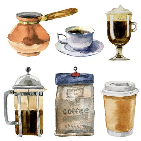 Coffee Cup Drawing, Food Commercial, Coffee Watercolor, Coffee Clipart, Coffee Cup Art, Winter Png, Coffee Drawing, Coffee Illustration, Sugar Cubes