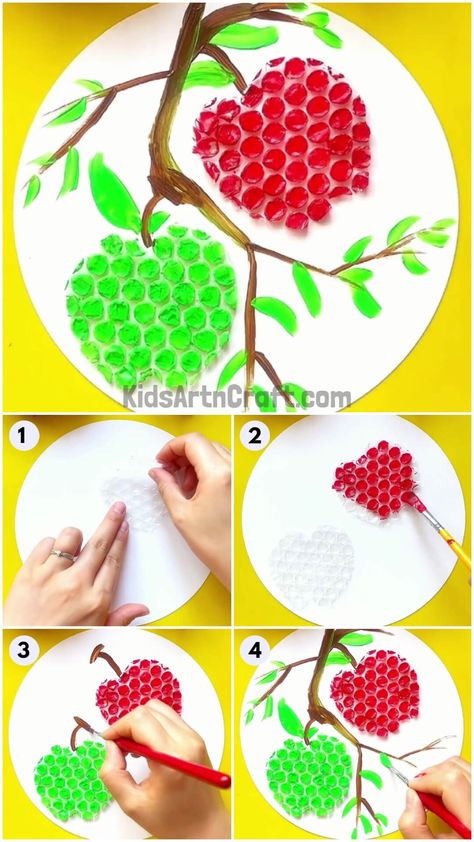 Bubble Painting Ideas, Apple Art And Craft, Apple Crafts For Kids, Apple Tree Craft, Bubble Wrap Painting, Bubble Wrap Crafts, Apple Artwork, Bubble Wrap Art, Creative School Project Ideas