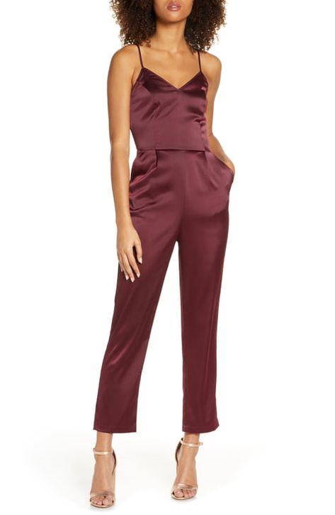 Women's Dresses | Nordstrom Satin Jumpsuit Outfit, Wedding Guest Romper, Touch Of Heaven, New Years Eve Looks, Burgundy Jumpsuit, Satin Jumpsuit, Fitted Jumpsuit, Metal Clothing, Jumpsuit Outfit