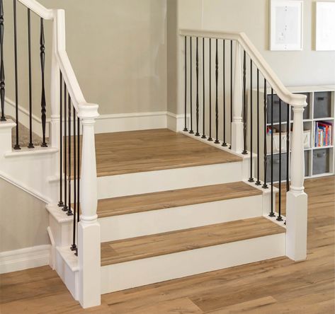 Luxury Vinyl Plank Flooring Stairs, Vinyl Plank Flooring Stairs, Finish Stairs, Urban Surfaces, Stairs Sizes, Vinyl Stair Nosing, Plywood Subfloor, Staircase Remodel, Stair Tread