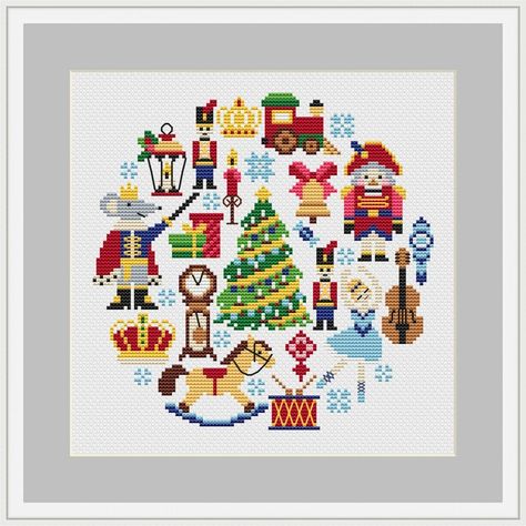 Nutcracker Cross Stitch, Cross Stitch Pillow, Pattern Cross Stitch, Rainbow Gift, Pillows Flowers, Animal Baby Shower, Dmc Floss, Christmas Mood, Stitch Kit