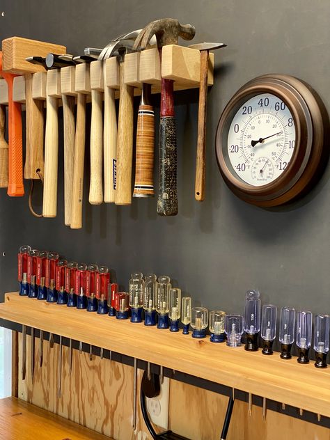 Hammer Rack, Tool Shed Organizing, Tool Wall Storage, Garage Workshop Organization, Workbench Plans Diy, Garage Tool Organization, Woodworking Tools Workshop, Garage Organization Diy, Essential Woodworking Tools