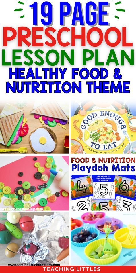 Teach your preschoolers about healthy food and nutrition with 19 pages of engaging activities! This will be knowledge they learn young and carry for a lifetime. Kindergarten Food Groups Activities, Activities About Food For Preschoolers, Good Nutrition Preschool Activities, Preschool Culinary Activities, Healthy Eating Activity For Preschoolers, Preschool Food And Nutrition Theme, Pre K Food Activities, Healthy Nutrition Preschool Activities, Food Themed Activities For Preschoolers