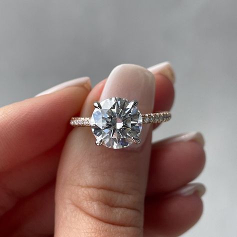 4 Claw Triple Pave Solitaire Ring, 2.65 CT Round Cut Moissanite Ring, Pave Set Side-Stone Round Moissanite Engagement Ring, Promise Ring by BlingsJewelery on Etsy Round Moissanite Engagement Ring, Solitaire Rings, Round Moissanite, Ring Promise, Moissanite Ring, Moissanite Rings, Diamond Sizes, Moissanite Engagement Ring, Promise Ring