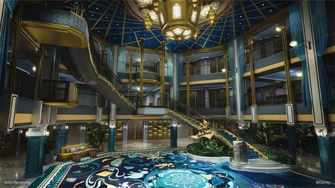 The Disney Treasure will have a theme of adventure, "celebrating Walt Disney's lifelong love of exploration," said Disney Parks chairman Josh D'Amaro. Disney Treasure, Disney Cruise Ships, New Palace, Disney Treasures, Western Caribbean, Grand Hall, Disney Sea, Walt Disney Animation Studios, Cruise Line