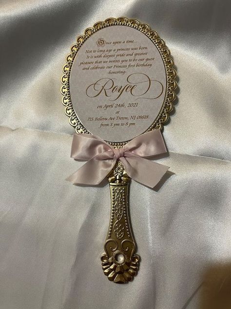 Beauty And The Beast Invitations, Mirror Invitations, 15 Decorations, Pink Quince Theme, Cinderella Wedding Invitations, Rose Gold Quince, Rose Gold Quinceanera, Quince Decor, Sweet 15 Party Ideas Quinceanera