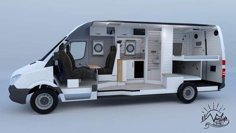 Campervan Mercedes Sprinter, Mercedes Sprinter Camper Conversion, Futuristic Camper Van, Camper Layout, Futuristic Van Design, Sprinter Camper Conversion, Sprinter Motorhome, Mercedes Sprinter Rv, Mb Sprinter