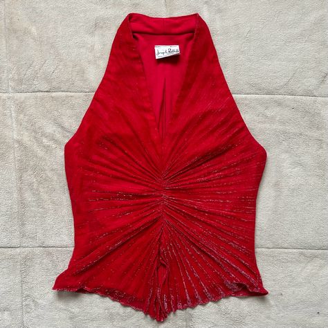 Vintage Vampy Ruby Red Halter Blouse #vintage #90s #biker #haltervest #halter #vest #90sstyle #90sgrunge Red Top Y2k, Pictures Of Clothes, A Wise Woman Once Said, Red Halter Top, Sparkly Fabric, Film Costumes, Halter Vest, Halter Blouse, Pink Clothing