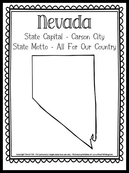 Nevada Day, Social Studies Unit, Coloring Page Free Printable, The 50 States, Tracing Sheets, State Symbols, Nevada State, Preschool Projects, Educational Activities For Kids