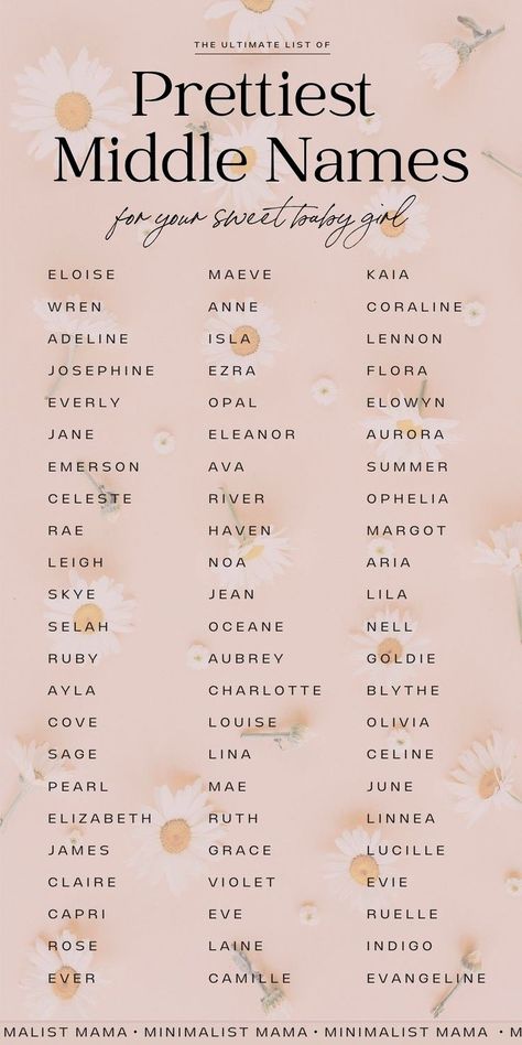 Searching for baby girl names? These cute middle names for girls are some of the most versatile picks! From strong baby names to modern baby names, there are unique middle names ideas for EVERY mama on this list - all hand-picked! Middle Names Ideas, Names With Middle Names, Girl Name List, Girl Middle Names, One Syllable Girl Names, Modern Baby Girl Names, Girl Name Ideas, Cute Middle Names