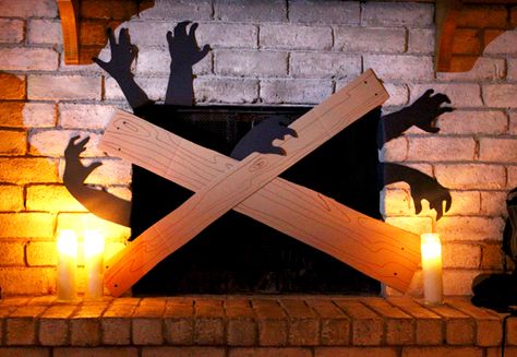 A Thousand Phases: Zomcon — A Zombie Hunter Party Halloween Fireplace, Halloween Decor Diy, Hallowen Ideas, Image Halloween, Casa Halloween, Zombie Party, Halloween Zombie, Adornos Halloween, Zombie Halloween