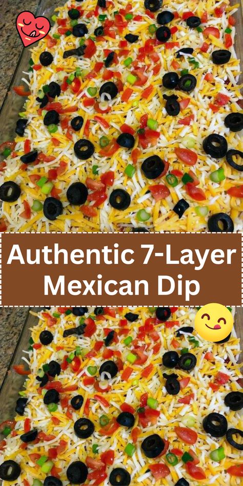 Impress your guests with Authentic 7-Layer Mexican Dip. Layers of refried beans, guacamole, salsa, cheese, and more, served with tortilla chips for a crowd-pleasing appetizer. Layered Taco Dip With Guacamole, Seven Layer Taco Dip Refried Beans, 7 Layer Bean Dip Easy, Seven Layer Mexican Dip, Mexican 7 Layer Dip Recipes, 7 Layer Mexican Dip Recipe, Tortilla Chip Recipe Ideas, 7layer Taco Dip, Layered Taco Dip With Beef