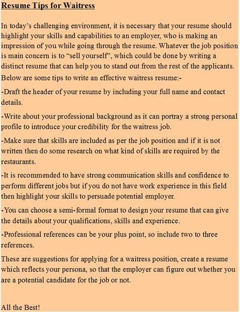 Resume Tips For Waitress Waitress Tips And Tricks, Waitressing Tips, Waitress Tips, Server Life, Job Interview Tips, Restaurant Management, Interview Tips, Resume Template Free, Resume Tips