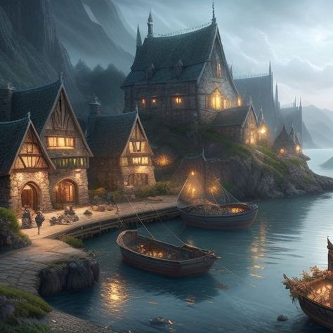 Created by Perchance Ai Art Generator. Based on Erages, a village in Pathfinder Fantasy Water Village, Dnd Fishing Village, Seaside Village Fantasy Art, Fantasy Coastal Village, Ocean Village Fantasy Art, Marsh Village Fantasy Art, Arctic Village, Fantasy Fishing Village, Fishing Villages Concept Art