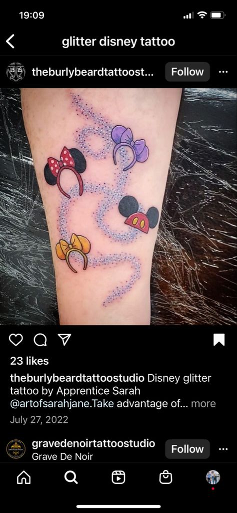 Ariel Tattoo, Disney Inspired Tattoos, Mickey Tattoo, Disney Sleeve Tattoos, Mouse Tattoos, Butterfly Tattoos For Women, Tattoos For Women Flowers, Disney Tattoo, Glitter Tattoo