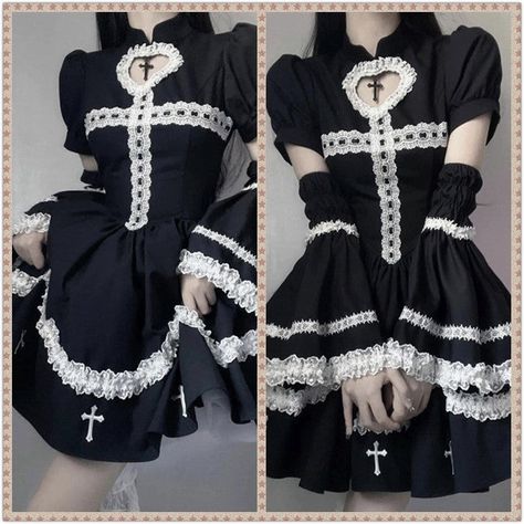 Aesthetic Cosplay, Flare Sleeves Pattern, Gothic Cosplay, Out Aesthetic, Black Lace Midi Dress, Women Costumes, Style Gothic, Kawaii Dress, Anime Dress