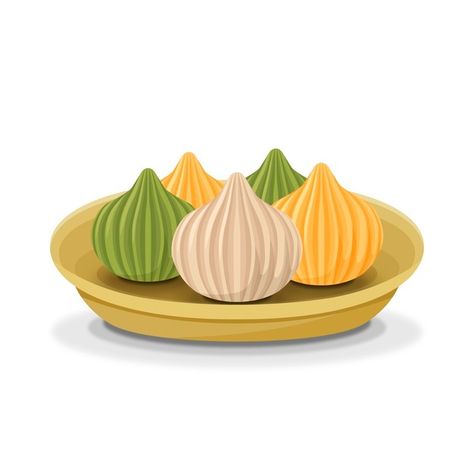 Modak Indian Sweet Drawing, Modak Sweet Illustration, Indian Food Drawing Easy, Modak Indian Sweet Illustration, Ganesha Modak Drawing, Bengali Food Drawing, Indian Thali Illustration, Ganesha Craft, Modak Sweet Images