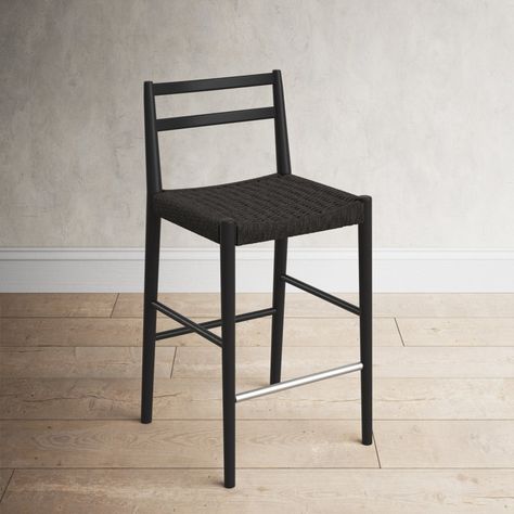 Birch Lane™ Derrek Counter Stool With Back - Black/black Woven Seat | Wayfair Woven Counter Stool, Woven Stool, Farmhouse Bar Stools, Counter Stools With Backs, Stool With Back, Farmhouse Bar, Double Dutch, Classic Bar, Stools With Backs