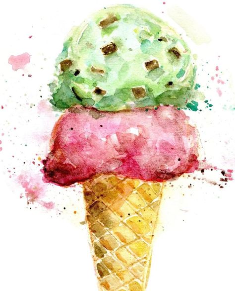 Mindy Lacefield, Watercolor Food Illustration, Food Web Design, Ice Cream Art, Color Pencil Illustration, Cream Art, Ice Cream Van, Watercolor Food, Food Web