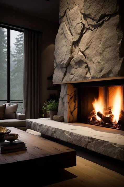 30 Stunning Stone Fireplace Ideas for Your Home Stone Fireplace Ideas, Stone Fireplace Decor, Classic Wood Floors, Grey Stone Fireplace, Rustic Stone Fireplace, Stone Fireplace Designs, Classic Furniture Living Room, Stacked Stone Fireplaces, Stone Mantel