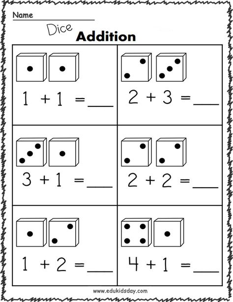 Pre K Math Worksheets Addition, Dice Addition, Basic Math Worksheets, Free Addition Worksheets, Maths Homework, For Kindergarten, Printable Worksheets For Kindergarten, Spring Worksheets, Kindergarten Math Addition