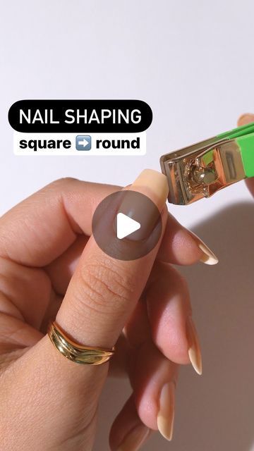 Dana - Nail Inspo on Instagram: "Checking 3x to make sure my nails are even 😅 Do you do this too?!   A few tips to go from square → round nails ⤵️ ✂️Be conservative with the clippers so you don’t accidentally cut too much off ◼️A black/dark background helps provide contrast (also why some people wear a dark polish when they shape their nails!) 🔍Check diff angles to make sure the shape looks right  Products used:  - Glass nail file (not shown: 280 grit file) - Straight edge nail clippers  - The nude nail polish is 1 coat of “Mrs Potts @lightslacquer (gifted & affiliate code DANA10 saves 10%) - The pink nail polish is “Judy” @k.ferraracolor (gifted)  . . .  #nailcare #nailshapes #nails #nailinspo #naildesigns #nailsofinstagram #naturalnails #mani #manicure #uñas #diynails #nailtrends #summ Square To Round Nails, Shape Nails How To, Nail Care Tips At Home, How To Shape Square Nails, How To Cut Nails Shape, Square Round Nail Designs, Best Nail Shape For Your Hands, Round Shape Nails, Round Nail Shape