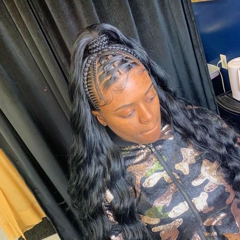 Criss Cross Half Up Half Down, Regular Hairstyles, Black Women Style, Half Up Half Down Braids, Braided Half Up Half Down Hair, Black Hair Inspiration, Hair Black Women, Weave Ponytail Hairstyles, Curly Weave Hairstyles