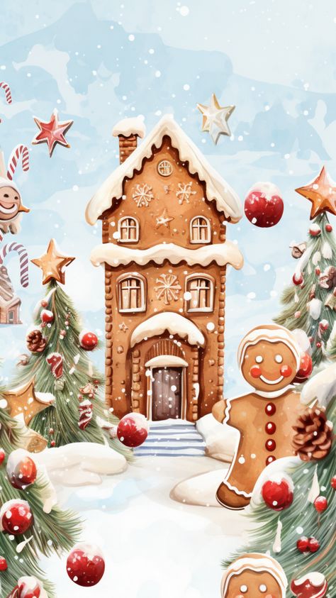 Phone Backgrounds Gingerbread House Wallpaper Iphone, Gingerbread Wallpaper Iphone, Christmas Iphone Wallpaper, Gingerbread Christmas Decor, Picture Tree, Christmas Iphone, Christmas Beauty, Footprint Art, Xmas Card