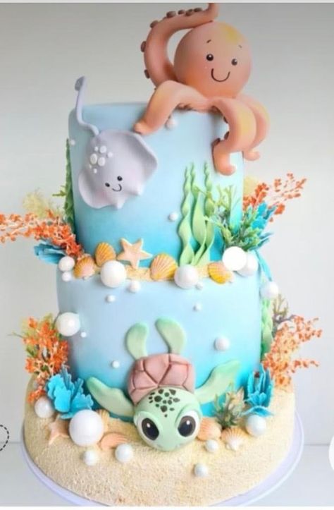 Under The Sea First Birthday Cake, Oneder The Sea 1st Birthday Cake, Under The Sea Theme Cake, Ocean Theme Cake, Sea Theme Cake, Under The Sea Birthday Cake, Sea Birthday Cake, Ocean Birthday Cakes, Ocean Cake