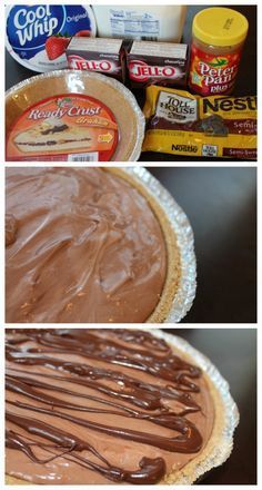 Easy Chocolate Pie Recipe -- trying this soon for sure :) Pb Pie, Easy Chocolate Pie Recipe, Easy Chocolate Pie, Chocolate Pie Recipe, Chocolate Peanutbutter, Recipe Thanksgiving, Resep Pasta, Pudding Pie, Chocolate Peanut Butter Pie