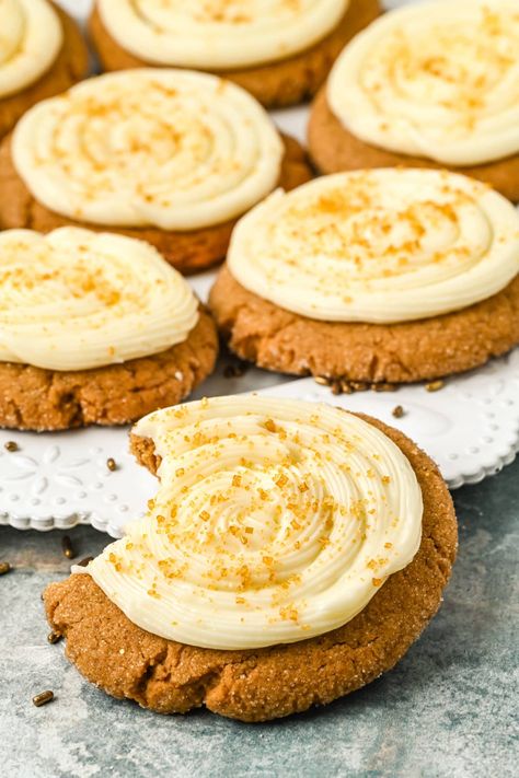 Iced gingerbread cookies are sweet and earthy and feature the best icing for gingerbread cookies. These Frosted gingerbread cookies are so tasty. via @2kitchendivas Frosted Spice Cookies, Soft Glazed Gingerbread Cookies, Pumpkin Spice Gingerbread Cookies, Gingerbread Cookies Cream Cheese Icing, Icing Recipe For Gingerbread Cookies, Crumbl Gingerbread Cookie, Great American Cookie Recipe Sugar, Stuffed Gingerbread Cookies, Gingerbread Cookies With Icing