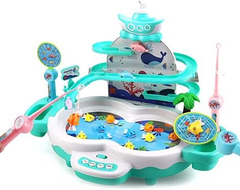 Amazon.com: CUTE STONE Fishing Game Toys with Slideway,Electronic Toy Fishing Set with Magnetic Pond,10 Fish,3 Magnetic Dolphins,2 Toy Fishing Poles,Learning Educational Toys with Music Story for Kids Toddlers: Toys & Games Easter Stuffers, Fishing Games For Kids, Fishing Poles, Fishing Toys, Magnetic Toys, Kids Fishing, Holiday Toys, Fishing Game, Electronic Toys