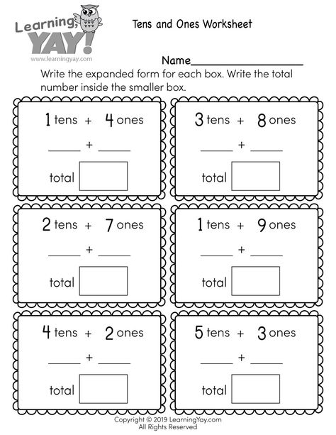 First graders can improve their understanding that the two digits of a two-digit number represent amounts of tens and ones. Students are asked to write the expanded form of two numbers and then determine the total amount in this free printable place value worksheet. Tens And Ones Worksheet, Worksheet For 1st Grade, Tens And Units, Place Value Worksheets, First Grade Math Worksheets, Go Math, First Grade Worksheets, Preschool Math Worksheets, 1st Grade Math Worksheets