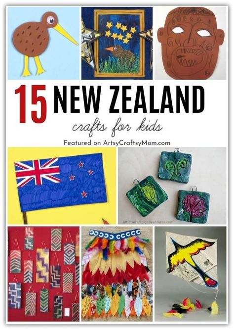 Around The World Crafts For Kids, Beautiful New Zealand, Australia Crafts, Waitangi Day, Art For Kids Room, International Craft, Geography For Kids, Cultural Crafts, Countries And Flags