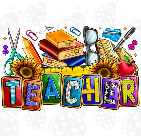 Teacher Cartoon, Drukarka 3d, Classroom Charts, Teachers Day Card, Creative School Project Ideas, Teacher Clipart, Tshirt Printing Design, Teacher Design, Sunflower Png