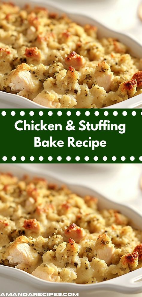 Looking for a delicious family dinner? This Chicken & Stuffing Bake Recipe is a flavorful, hearty dish that combines tender chicken with savory stuffing, making it an easy favorite for busy weeknights. Baked Chicken And Stove Top Stuffing, Chicken And Stuffing Bake Casseroles, Chicken Stuffed With Stuffing, Baked Chicken And Stuffing Recipes, Stuffing Chicken Bake, Chicken And Stuffing Recipes, Stove Top Stuffing Chicken Casserole, Chicken And Stuffing Bake, Chicken Stuffing Bake