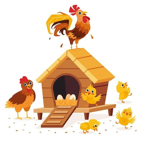 Cartoon illustration of rooster chicken ... | Premium Vector #Freepik #vector #coop #chicken-coop #hen #chick Farm Cartoon, Chicken Vector, Premium Vector Cartoon, Chicken Illustration, Childrens Art Projects, Cartoon Chicken, Chicken Chick, Vector Cartoon, Pet Chickens