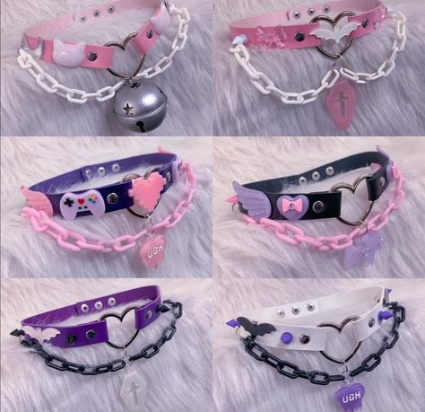 Creepy Cute Accessories, Cute Collars For Humans, Cute Chokers, Cute Collars, Creepy Cute Fashion, Goth Accessories, Pretty Knives, Pastel Goth Fashion, Yami Kawaii