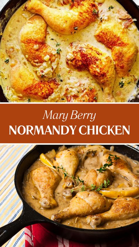 Mary Berry Normandy Chicken Normandy Chicken, Chicken Normandy Recipe, Chicken Maryland Recipes Dinners, Crème Fraiche Recipes, Winter Dinners, Chicken Normandy, General Chicken Recipe, Mary Berry Recipe, Winter Dinner