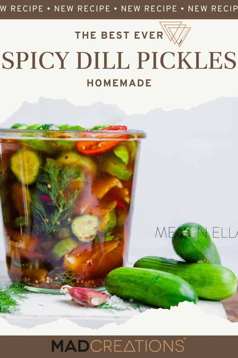 Kick up your snack game with our Spicy Dill Pickles recipe! Tangy, crunchy, and packed with flavor, these pickles are a zesty twist on a classic favorite. 🌶️🥒 #SpicyPickles #DillPickles #HomemadePickles Spicy Refrigerator Dill Pickles, Spicy Dill Pickle Recipe Canning, Pickle Flavored Recipes, Spicy Dill Pickle Recipe, Spicy Pickles Recipe, Dill Pickle Sauce, Spicy Dill Pickles, Spicy Pickle Recipes, Kebab Sauce