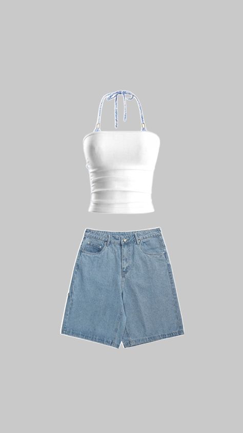 Bikini set layers with a white tube top and jorts White Tube Top Outfit, Cute Tube Tops, Tube Top Outfits, White Tube Top, White Tube, Beach Fits, Layering Outfits, Beach Tops, Tube Top