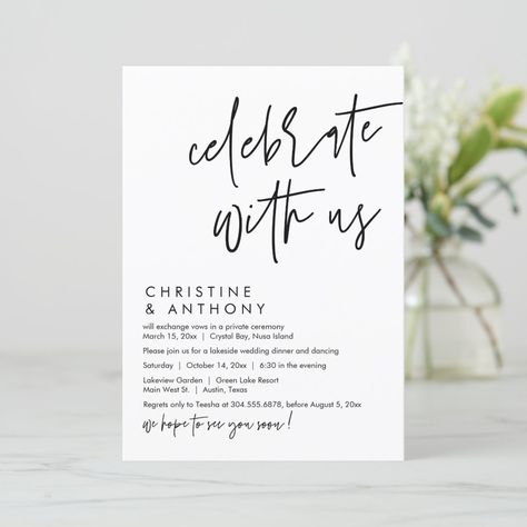 Wedding Elopement Dinner, Modern Casual Script Invitation Elopement Dinner, Casual Wedding Invitations, Crystal Bay, Invite Ideas, Lakeside Wedding, Green Lake, Wedding 2024, Wedding Dinner, Shop Wedding