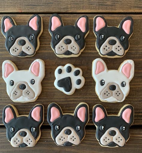 Black Lab Cookies Decorated, French Bulldog Cookies Decorated, French Bulldog Cookies, Dog Face Cookies, Frenchie Cookies, Dog Decorated Cookies, Puppy Cookies Decorated, Dog Cookies Decorated, Dog Birthday Cupcakes