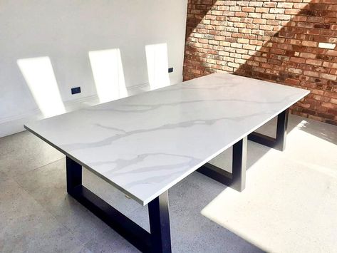 White Quartz Dining Table, Granite Dining Table Ideas, Quartz Dining Table, Granite Dining Table, Quartz Table, Office Table Design, Stone Dining Table, Study Table, Marble Granite