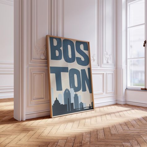 Boston Art Print Vintage Boston Wall Art Trendy Home Decor Retro Boston Print Minimalist Boston Art Boston Poster Printable Wall Art Blue Boston Art Print, Boston Wall Art, Wall Print Design, Boston Vintage, Boston Poster, Boston Print, Fun Art Print, Scandinavian Wall Decor, Boston Art