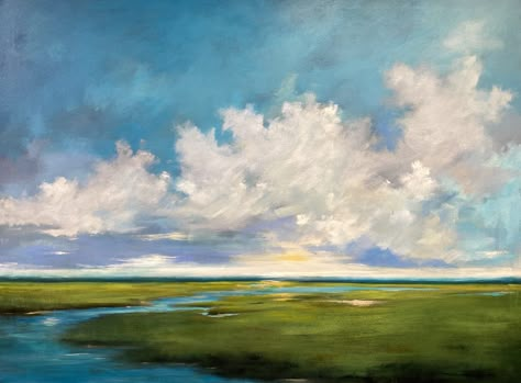 Marsh Oil Paintings, South Carolina Artwork, Coastal Marsh Paintings, Marsh Sunset Painting, Marsh Landscape Paintings, Salt Marsh Painting, Coastal Watercolor Paintings, Marsh Artwork, Low Country Art