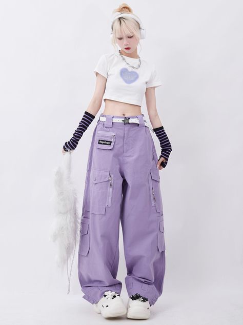 Purple Overalls, Hip Hop Street Style, High Waist Wide Leg Jeans, Goth Outfits, Cargo Pants Women, Really Cute Outfits, Look Cool, Aesthetic Clothes, Fashion Inspo Outfits