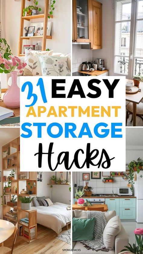 31 Genius Small Apartment Hacks for Storage Utilize Small Space, Small Apartment Living Room Storage, Organize A Studio Apartment, Organize Small Living Room, Storage For Small Apartments, Storage Ideas For Small Apartments, Apartment Storage Hacks, Small Bedroom Organization Ideas, Small Room Storage