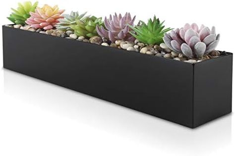 Modern Black Trough Rectangular Planter | 16“ Metal Window Planter Box for Succulent | Small Rectangle Planter for Desk or Windowsill Planter | Stainless Steel Planter Great Gift Ideas for Women Men Window Planter Box, Long Planter, Window Planter, Rectangle Planters, Window Planters, Rectangular Planters, Window Planter Boxes, Steel Planters, Gift Ideas For Women